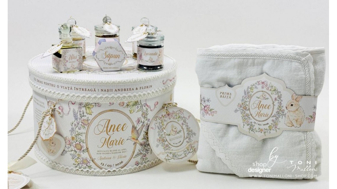 Set Prima Băiță cu Nașii după Botez Belle Époque Floral Garden 20